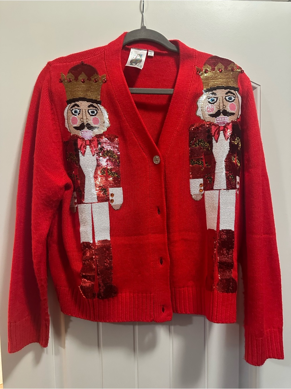 Queen of Sparkles Red Nutcracker Leopard Cheetah Cardigan XS - Picture 6 of 7